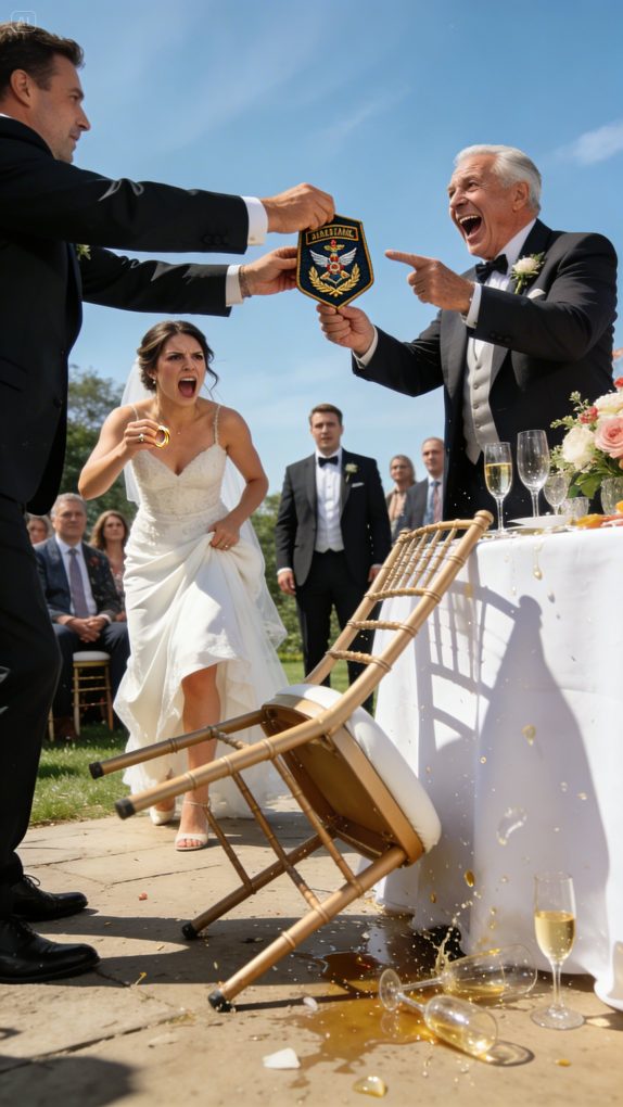 dreamina-2026-02-24-7144-A tense outdoor wedding reception in bri...