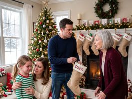 At Christmas, every grandchild had an overflowing stocking—except my 7-year-old. Hers was EMPTY and labeled “GUEST.” My mother-in-law said, “GUESTS DON’T GET PRESENTS.” My husband picked up the stocking and said FOUR WORDS. She went pale…