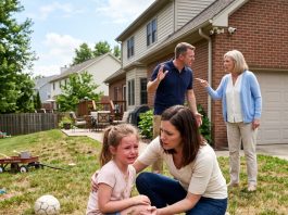 My husband SHOVED my 7-year-old daughter into the dirt. She fell, scraped her knee, and started crying. He LAUGHED and said, “Well, aren’t you clumsy.” His mother nodded. “Don’t cry. It’s YOUR OWN FAULT.” I didn’t make a scene. I did THIS. TWO DAYS LATER…