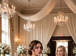 My sister poured instant glue over my $18,000 wedding dress ten minutes before the ceremony and smiled while I shook. One hour later, the ballroom doors opened, and the person walking toward us wiped that smile off her face.