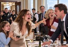 I went to a “special family dinner” after my MIL invited me. As our waiter poured the wine, my daughter leaned in and whispered, “Mom… we should leave. Something’s very, very wrong.” Then I saw the person standing behind my husband. My heart nearly stopped. 10 minutes later, I called the police.