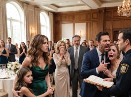 My sister married my ex-husband while my daughter and I were seated behind a pillar. Dad told me not to “ruin her real family,” and my sister smiled before signing the license. I said nothing until the clerk stamped it. Then a court officer opened my divorce file, found six words, and turned to the groom.