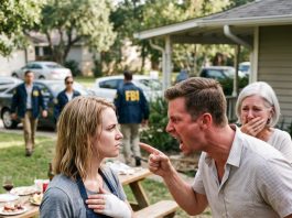 At our backyard barbecue, my husband shoved my hand onto the burning grill in front of thirty guests. He thought the pain would break me, but he had no idea what was hidden in my apron pocket.