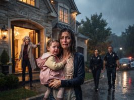 The exact night my husband boarded his flight overseas, his mother locked me and our toddler out in a pouring storm. But when the police found us shivering in a park, they uncovered a secret that changed everything.