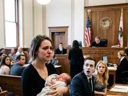 I walked into divorce court holding our 6-week-old baby, and everyone turned to look at me. My husband was already there with his new girlfriend. He smirked and said, You really thought I’d let you keep the baby? I was crying, but I stayed calm. Then my lawyer said one sentence—and his face went pale.