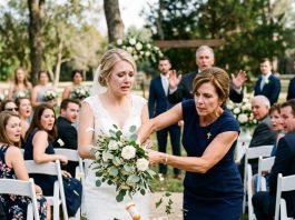 At my daughter’s wedding, I could tell something was terribly wrong. My wife, a doctor, gripped my hand and whispered, Whatever happens next, stay calm. I didn’t understand until she stepped into the aisle, tore the bouquet from our daughter’s hands, and what fell out left everyone frozen.
