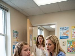 The school nurse thought my eight-year-old was refusing lunch for attention until she lifted my daughter’s chin and saw a dark line across her neck. Minutes later, Emma whispered, “Please don’t call Dad,” and everything I believed about the past few months changed.