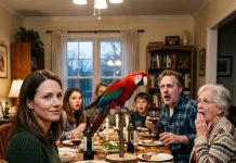 MY PARROT EXPOSED MY HUSBAND’S AFFAIR IN FRONT OF HIS FAMILY. IT REPEATED THE EXACT WORDS IT HEARD FROM HIM AND HIS SECRET WOMAN, USING THEIR OWN VOICES. I DIDN’T SAY A WORD. I JUST BROUGHT THE PARROT TO DINNER AND SAT IT BESIDE HIS MOTHER. WITHIN MINUTES, EVERYONE HEARD THE TRUTH HE THOUGHT HE HAD HIDDEN FOREVER.