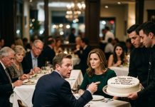 My husband’s entire family knew he was sleeping with his assistant, and they helped him hide it from me. At our anniversary dinner, they told me to be mature and accept a modern arrangement. I said nothing and signaled the waiters. My husband’s face drained of color when he realized what was coming.