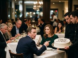 My husband’s entire family knew he was sleeping with his assistant, and they helped him hide it from me. At our anniversary dinner, they told me to be mature and accept a modern arrangement. I said nothing and signaled the waiters. My husband’s face drained of color when he realized what was coming.