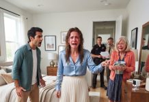 Her husband smiled while his mother drenched her with ice water, expecting tears, anger, maybe even a fight. But she stayed completely calm. She said almost nothing. Then she slowly pointed toward one small white object on the dresser. The moment they noticed it, the entire room changed.