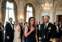 7 years after our divorce, I saw my ex-husband at a prestigious admiral’s gala. He stood beside his new wife, smiled proudly, and whispered, “Leaving you was the smartest thing I ever did.” I stayed silent. Moments later, the admiral entered the room holding a little girl’s hand. He looked straight at me and said, “There you are, my love. Our daughter has been waiting for you.” My ex-husband’s smile disappeared instantly.