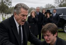 At the funeral, my father threw Grandma’s old savings passbook onto her casket, sneering that it was worthless trash. I fished it out of the mud and took it to the bank, but the second the teller scanned it, she turned ghost-white and locked the doors: “Call the police immediately—do not move.”