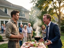 When my VP brother mocked my worn work boots at the family BBQ, I just smiled and sipped my water. Little did he know, the quiet struggle had paid off—and the moment I slid the building deed across the table, his arrogance vanished forever.