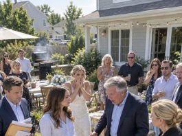 “You have two weeks to move out. Your sister needs this house for her wedding venue,” Dad announced at the BBQ. The realtor was already collecting deposits from guests. My property lawyer’s Tesla pulled into the driveway. Dad’s champagne glass shattered when… the deed appeared…