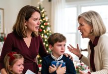 MY 5-YEAR-OLD HAD JUST GIVEN MY MOTHER-IN-LAW A CHRISTMAS DRAWING WHEN SHE SAID, “KIDS FROM MOMMY’S CHEATING DON’T CALL ME GRANDMA.” THEN MY 9-YEAR-OLD SON TOOK BACK HIS GIFT AND SAID THIS… THE DNA RESULTS DESTROYED HER FOREVER.