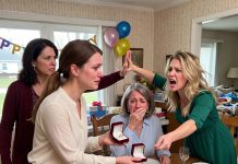 At my mother’s birthday, my stepsister gave her an EXPENSIVE HANDBAG, then looked at me. “Don’t worry, we know you CAN’T COMPETE.” Mom laughed nervously. Twenty-five minutes later, the doorbell rang. A delivery man stood there holding a box—but it was already TOO LATE…