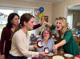 At my mother’s birthday, my stepsister gave her an EXPENSIVE HANDBAG, then looked at me. “Don’t worry, we know you CAN’T COMPETE.” Mom laughed nervously. Twenty-five minutes later, the doorbell rang. A delivery man stood there holding a box—but it was already TOO LATE…