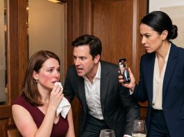 My husband thought slapping me across the mouth in front of my colleagues was funny—all because I made a harmless joke. He leaned in and growled, “Know your place.” I slowly smiled, wiped the blood from my lip, and said, “You just slapped the wrong person.” He had no idea every phone in the room had recorded the moment that ended his career.
