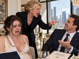 My pregnant daughter was serving her husband’s VIP guests with one arm trapped in a sling—and he was openly laughing about being the reason she was hurt. That was the scene I walked into at her elegant dinner party. He thought I was just his quiet, harmless mother-in-law. He had no idea I controlled enough votes inside his company to destroy the promotion he was bragging about before the night was over.