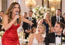 My wife walked into my best friend’s wedding late, and the entire room fell silent… then she grabbed the mic and said this…