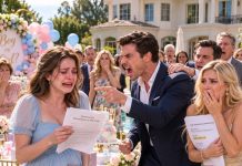 At our baby’s gender reveal, my husband suddenly threw divorce papers at me and called it a “divorce party.” Everyone expected me to break down. Instead, I said one thing that made both him and his mistress go pale.