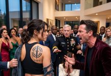My billionaire brother-in-law humiliated me in front of everyone, tearing off my shirt and mocking me as a “pathetic warehouse dog.” Then he saw the massive black mark covering my back and still laughed. “Kneel and beg, or you’re out.” I smiled and said, “Try me.” Seconds later, a 4-star Pentagon general pushed through 30 bodyguards, saw the mark, and suddenly went pale.