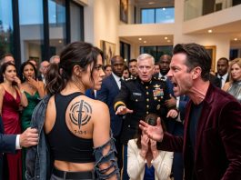My billionaire brother-in-law humiliated me in front of everyone, tearing off my shirt and mocking me as a “pathetic warehouse dog.” Then he saw the massive black mark covering my back and still laughed. “Kneel and beg, or you’re out.” I smiled and said, “Try me.” Seconds later, a 4-star Pentagon general pushed through 30 bodyguards, saw the mark, and suddenly went pale.