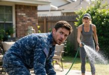 I came home and found my five-year-old daughter trembling on the patio with gauze covering one eye. My wife—her stepmother—stood beside her, holding a garden hose. “She fell,” my wife said. But at urgent care, my daughter whispered, “Daddy… she was spraying me with the hose before I fell.” Then my wife texted me: “We need to agree on what happened.” I called our neighbor to ask for his security camera footage. His voice dropped. “David, don’t go home yet. She knows about the camera.”