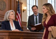 She slapped me outside the courthouse, pushed me, then screamed, “filthy old woman! you’re the shame of this family!” my arrogant daughter-in-law thought she’d won. my son stood beside her, completely silent. ten minutes later, she saw me sitting in the judge’s chair, and every trace of color left her face.