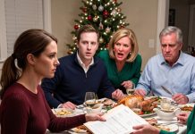 At Christmas dinner, my mom looked at my ultrasound photo and said, “You’re not a mother. You’re a walking mistake.” My brother laughed while my stepdad sat in silence. I didn’t shed a tear. I slid a FOLDER across the table—and watched their faces turn pale…