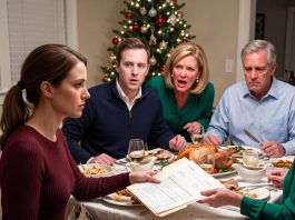 At Christmas dinner, my mom looked at my ultrasound photo and said, “You’re not a mother. You’re a walking mistake.” My brother laughed while my stepdad sat in silence. I didn’t shed a tear. I slid a FOLDER across the table—and watched their faces turn pale…