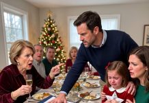 At Christmas, my mother-in-law pointed at my 9-year-old daughter and toasted, “I’m proud of all my grandkids EXCEPT ONE.” People laughed as my daughter fought back tears. My husband didn’t laugh. He placed a thick folder on the table—and when they opened it, the room fell deadly silent.