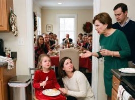 At Christmas, my in-laws set a huge table for 24 guests—but made my 7-year-old eat ALONE in the kitchen. They tossed her a cheap plastic fork. “We can’t squeeze everyone in.” When I found out, I didn’t shout. I did THIS. Six hours later, they regretted everything…