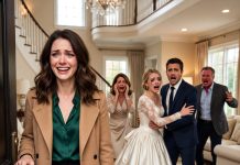 While I was overseas for a design competition, my sister took my wedding dress and married my fiancé for his money—with my parents’ full approval. When I returned, she smugly stood beside him and introduced him as her husband, clearly expecting me to fall apart. Instead, I laughed. She had no idea who the man she had really married was…