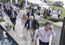 “Dad, you’re embarrassing us!” my daughter snapped after her father-in-law shoved me off the terrace and left me injured. I walked out dripping wet, dialed one number, and within fifteen minutes, the entire family celebration began to collapse around them.