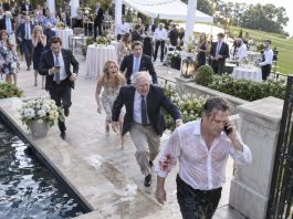 “Dad, you’re embarrassing us!” my daughter snapped after her father-in-law shoved me off the terrace and left me injured. I walked out dripping wet, dialed one number, and within fifteen minutes, the entire family celebration began to collapse around them.