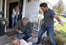 My wife was lying beside our porch with a shattered wrist, and the man who had pushed her down was my own son-in-law. He actually laughed when I reached for my phone, until he heard me calmly say, “Execute the protocol”—and suddenly he wasn’t laughing anymore.