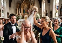 My sister-in-law snatched my wig during our vows to expose my secret. Everyone froze—then my husband stepped up to the microphone…