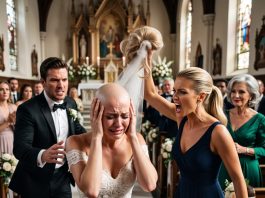 My sister-in-law snatched my wig during our vows to expose my secret. Everyone froze—then my husband stepped up to the microphone…