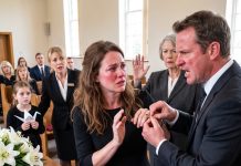 At my husband’s funeral, his brother tried to rip off my wedding ring to pay a bill that was already settled. when i refused, he grabbed my daughter and showed a document bearing my signature. then my husband’s attorney arrived with a recording his family never wanted me to hear.