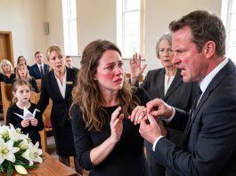 At my husband’s funeral, his brother tried to rip off my wedding ring to pay a bill that was already settled. when i refused, he grabbed my daughter and showed a document bearing my signature. then my husband’s attorney arrived with a recording his family never wanted me to hear.