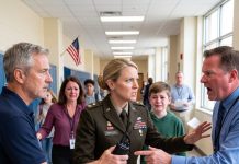 The teacher humiliated me while my son watched. “Folding uniforms is still service,” she announced. I didn’t defend myself. Three days later, the lockdown drill failed, and the safety director handed me a radio immediately. “Lieutenant Colonel Mercer… take control.”