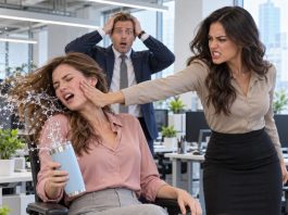 “How dare you drink from my husband’s cup!” his secretary screamed, slapping me during lunch. I had joined my husband’s company without revealing my identity and accidentally sipped his drink. Before I could even answer, my husband walked in…