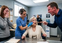 At the precinct, my MIL framed me for assault and my husband screamed, “Lock her up!” But when the medical examiner wiped her face, the entire room froze.