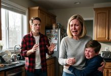 My twelve-year-old son held me at gunpoint in our own kitchen, convinced I was a threat. But when my husband walked in and went pale, I realized the real terror was just beginning.