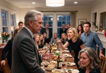 At my son’s housewarming party, in front of thirty guests, my daughter-in-law pointed at my wife and said, “Get out of my house.” I didn’t argue—I stood up, took my wife’s hand, and spoke one single sentence that made thirty people stand up with us.