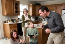 I lay bleeding among shattered glass while my husband stood over me and his mother smirked. Suddenly, my 10-year-old son stepped forward, stared his father in the eyes, and revealed something neither of them expected…
