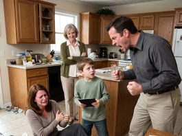 I lay bleeding among shattered glass while my husband stood over me and his mother smirked. Suddenly, my 10-year-old son stepped forward, stared his father in the eyes, and revealed something neither of them expected…