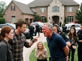 My father broke my daughter’s arm and kicked us out over my sister’s wicked lie. They thought they got away with it—until my husband secretly recorded the truth. Exactly 24 hours later, 15 police cars pulled up to their house… and their faces turned completely pale.